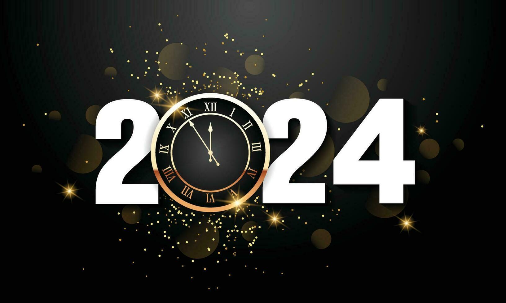 Nouvelle Année Carte De Voeux Avec Les Numéros 2024 Et Horloge